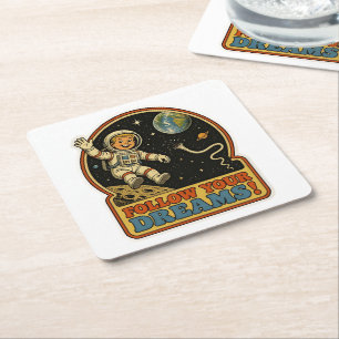 Süßer Retro-Astronaut Folgt euren Träumen Space-Me Rechteckiger Pappuntersetzer