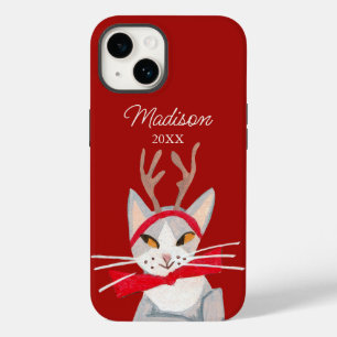 Süßer Retro-Katze rotes Weihnachten Case-Mate iPhone 14 Hülle