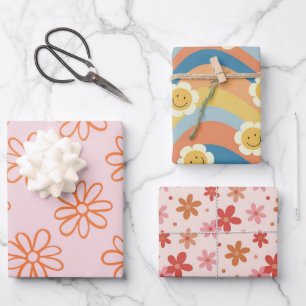 Süßer Retro Rosa Gänseblume Geschenkpapier Set