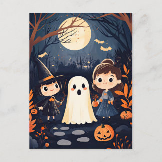 Süßer Retro Vintage Halloween Kinder Geist Kürbis Postkarte