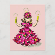 Süßer Retro Vintage Rosa Weihnachtsbaum Mädchen