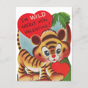 Süßer retro-vintage-Valentinstag-wilder Tiger Feiertagspostkarte