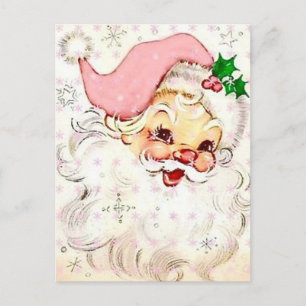 Süßer Retro-Vintage-Weihnachtsmann mit rosa Hut Feiertagspostkarte