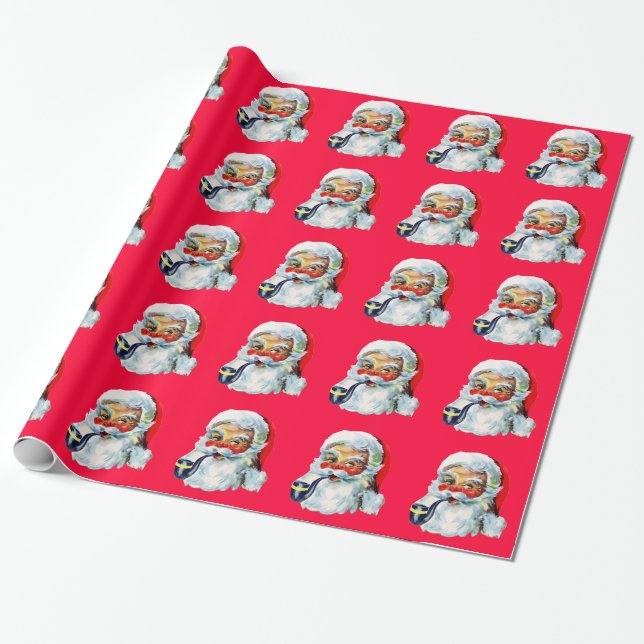 Süßer Retro-Weihnachtsmann Geschenkpapier (Ungerollt)