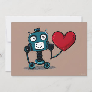 Süßer Roboter-Valentins-Herzballon Feiertagskarte