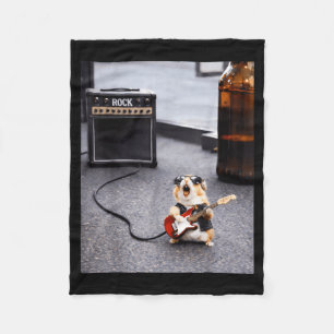 Süßer Rockstar Hamster lustige Gitarre Punk Rock'n Fleecedecke