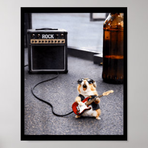 Süßer Rockstar-Hamster lustige Gitarre Punk Rock'n Poster