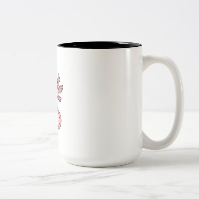 Süßer rosa Axolotl-Cartoon – Adorable Kawaii Salam Zweifarbige Tasse (Rechts)