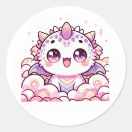 Süßer Rosa Axolotl-Drache Fantasy-Aufkleber Runder Aufkleber