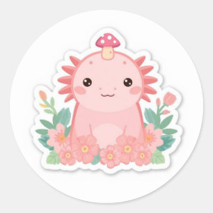 Süßer rosa Axolotl Runder Aufkleber