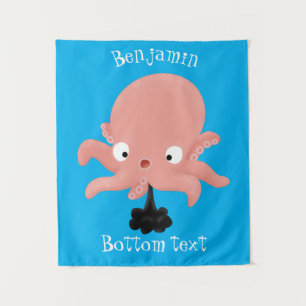 Süßer rosa Baby-Oktopus-Cartoon-Humor Wandteppich