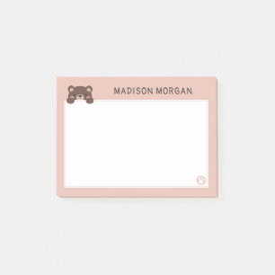 Süßer rosa Bär & Pfoten Post-it Notizen mit Namen