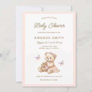 Süßer Rosa Bär Picknick Baby Shower Einladung