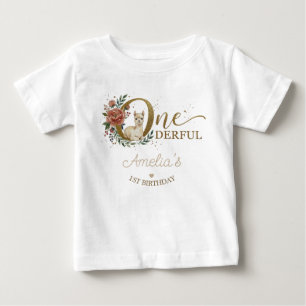 Süßer Rosa Boho-Alpaka 1. Geburtstag Baby T-shirt
