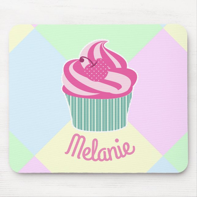Süßer rosa Cupcake Pastellfarben Personalisiert Mousepad (Vorne)