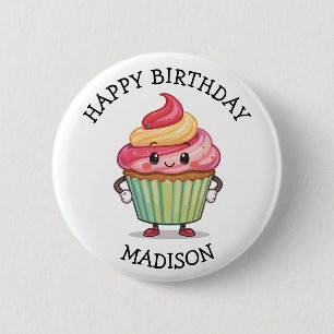 Süßer rosa Cupcake personalisierter Geburtstag Button