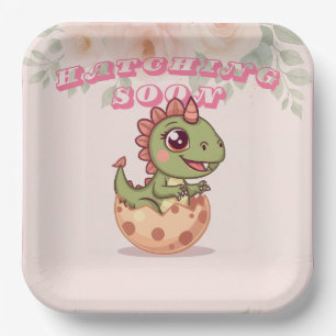 Süßer Rosa Dino schlüpft bald Pappteller