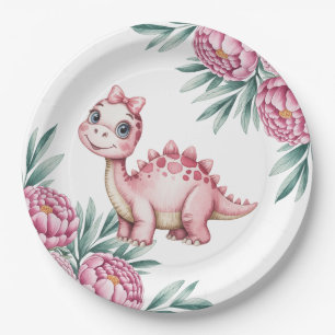 Süßer rosa Dinosaurier und rosa Babyparty Pappteller