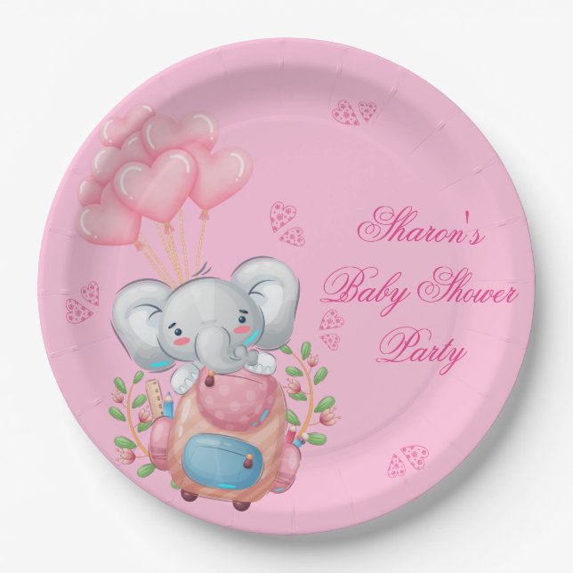 Süßer Rosa Elefant Pappteller (Vorderseite)