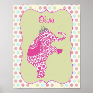 Süßer rosa Elefant Prinzessin personalisiertes Pos Poster