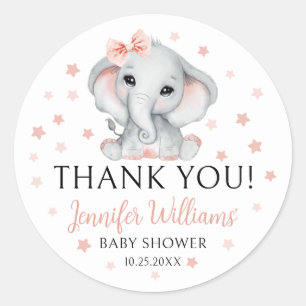 Süßer Rosa-Elefanten-Sterne-Baby-Mädchen-Shower-Au Runder Aufkleber