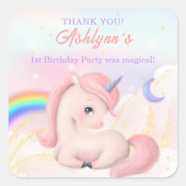 Süßer Rosa Eleganter Einhorn Regenbogen Quadratisc Quadratischer Aufkleber