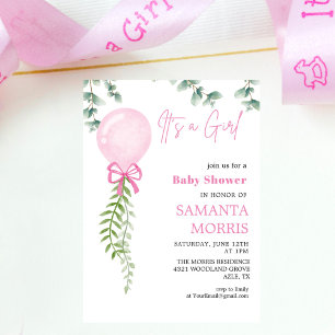 Süßer Rosa Eukalyptus Ballon Mädchen Baby-Party Einladung