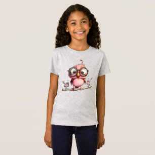 Süßer rosa Eule & Vogel Freunde T-Shirt