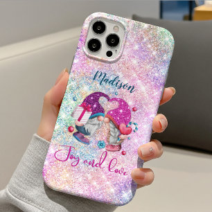 Süßer rosa falscher Glitter-Gnom Weihnachtsmonogra Case-Mate iPhone Hülle