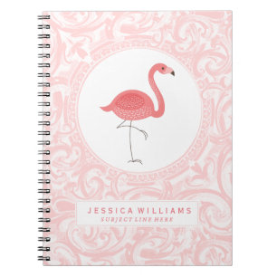 Süßer rosa Flamingo 3 Illustration mit rosa Schwün Notizblock