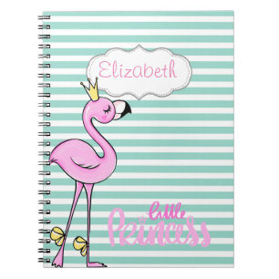 Süßer Rosa Flamingo auf mintweißen Streifen Notizblock
