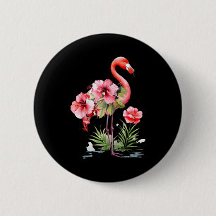 Süßer rosa Flamingo hawaiianische Blumen floral So Button