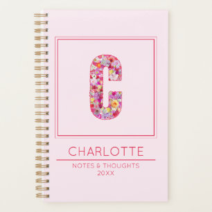 Süßer Rosa Floraler Femininer Monogramm Buchstabe  Planer