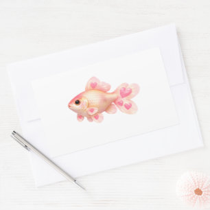 Süßer rosa Goldfisch mit Herzen Kawaii-Aufkleber Rechteckiger Aufkleber
