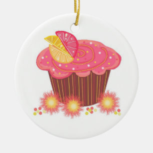 Süßer rosa Grapefruit-Cupcake Keramik Ornament