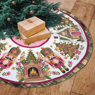 Süßer rosa grüner Nussknacker Weihnachtsdruck Polyester Weihnachtsbaumdecke