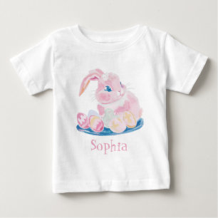 Süßer rosa Hase mit Ostereiern Tochter Mädchen Baby T-shirt