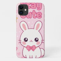 Süßer rosa Hase Stay Cute Anime-Ästhetik iPhone