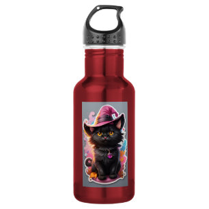Süßer Rosa Hexenhut Schwarze Katze Halloween Aufkl Edelstahlflasche