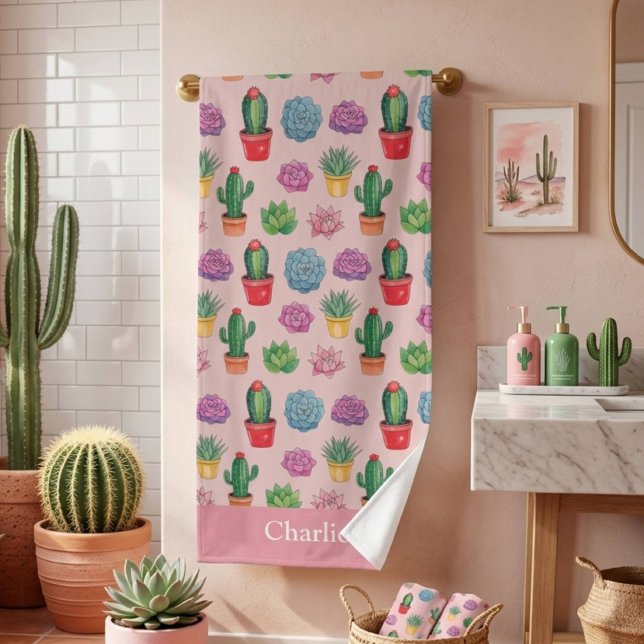 Süßer Rosa Kaktus Badehandtuch (Von Creator hochgeladen)