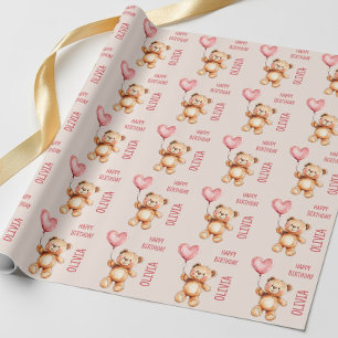 Süßer Rosa Kindername Wasserfarben Bär Alles Gute Geschenkpapier