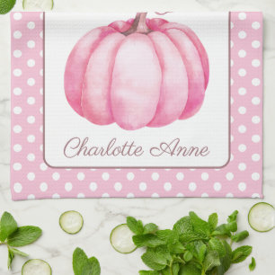 Süßer rosa Kürbis auf Punkten personalisiert Geschirrtuch