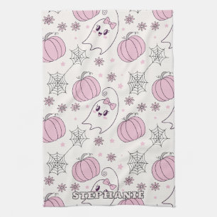 Süßer Rosa-Kürbis-Halloween-Muster Geschirrtuch