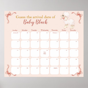 Süßer Rosa Lamm-Baby-Shower-Termin-Kalender Poster