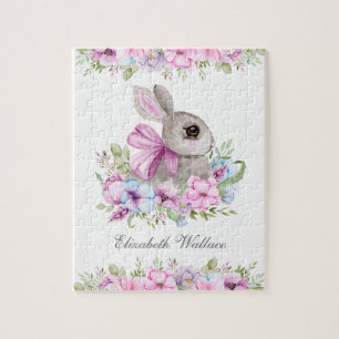Süßer Rosa Lila Blumenhase Kinder Name