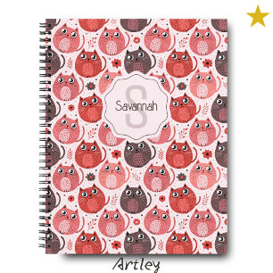 Süßer Rosa Lila Katze Punkt Name Monogramm Notizbuch