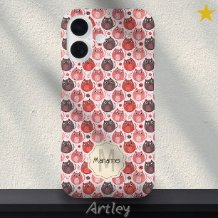 Süßer Rosa Lila Katze Punkte Name Monogramm iPhone 16 Hülle