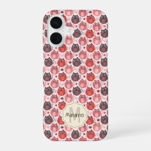 Süßer Rosa Lila Katze Punkte Name Monogramm iPhone 16 Hülle