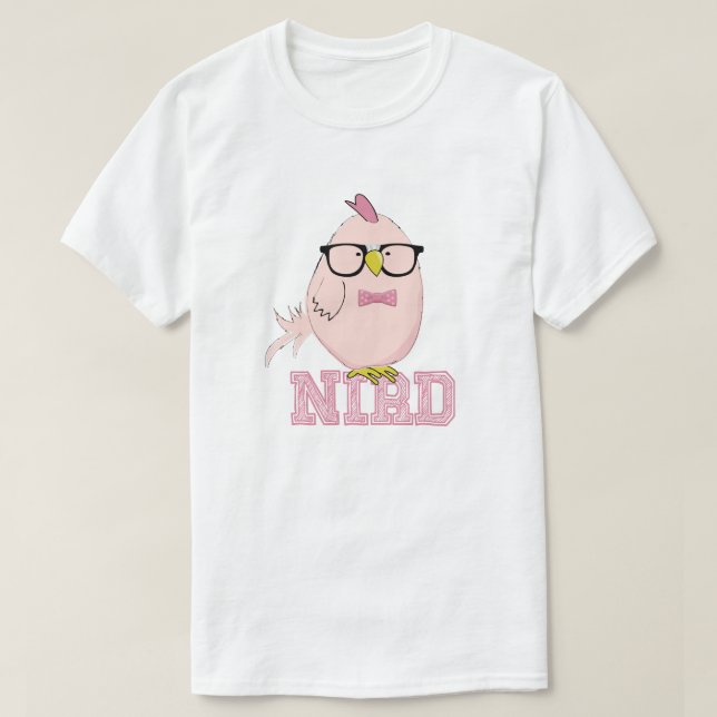 Süßer Rosa Nerd-Vogel T-Shirt (Design vorne)