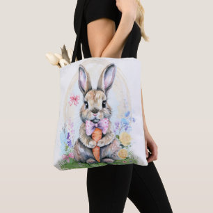 Süßer rosa Osterhase Kaninchen Ei Aquarell Tasche